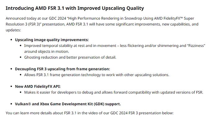 FSR 3.1 improvements