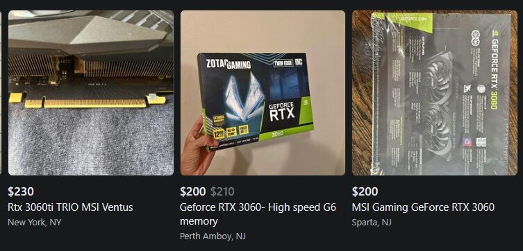 RTX 3060 Listings on Facebook Marketplace