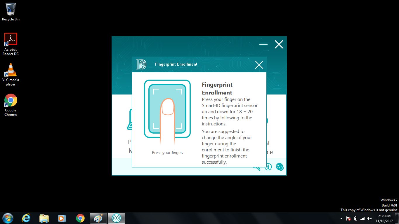 iKey USB Fingerprint Reader enrolment