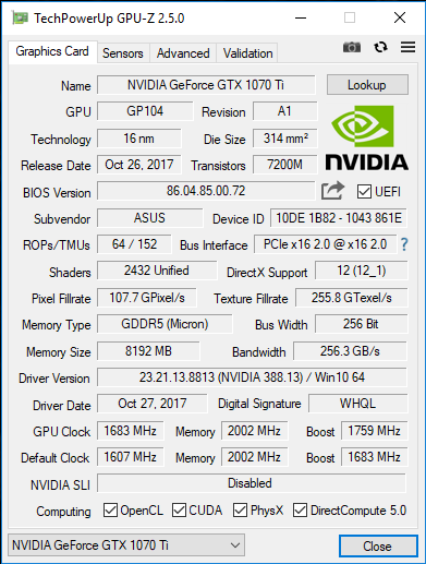 GTX 1070 ti techpowerup benchmark