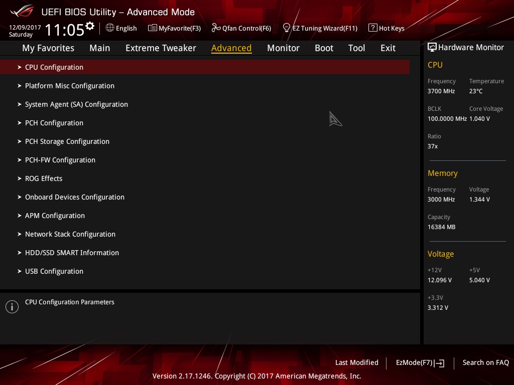 Asus ROG Maximus X Hero BIOS Advance Menu