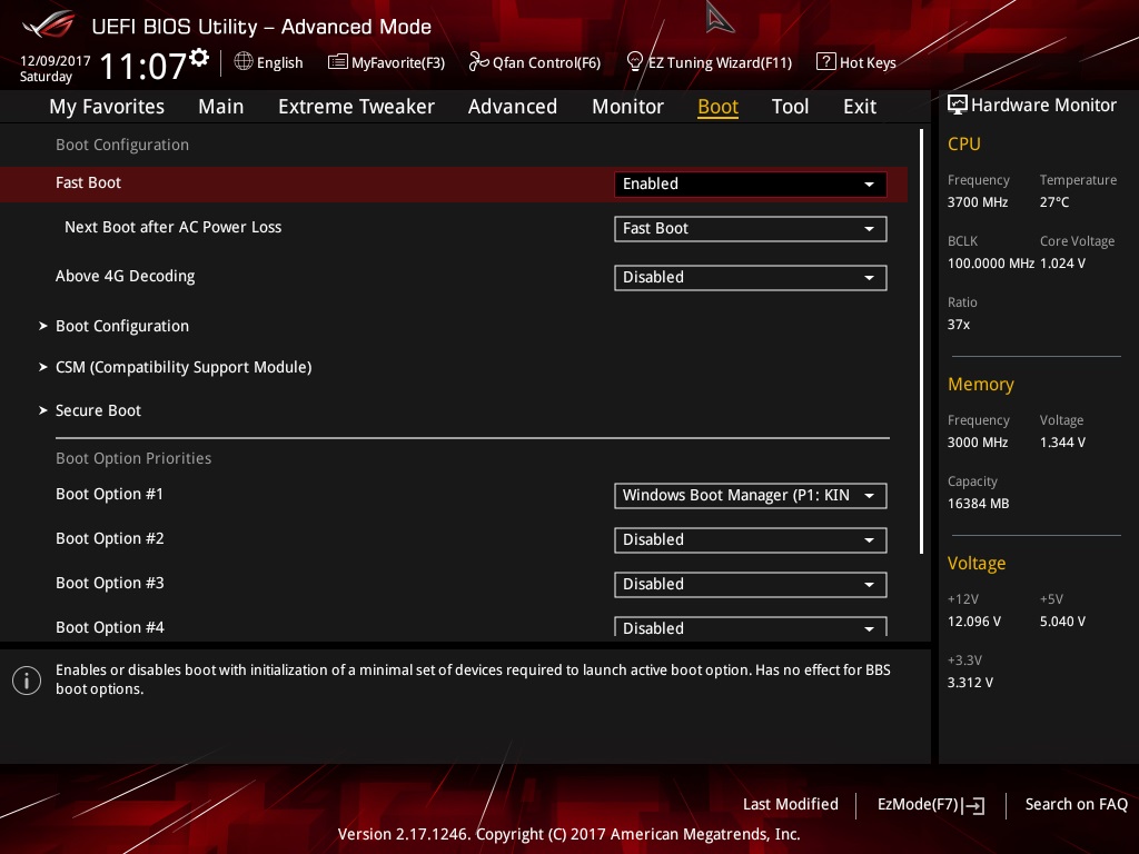 Asus ROG Maximus X Hero BIOS Boot Menu