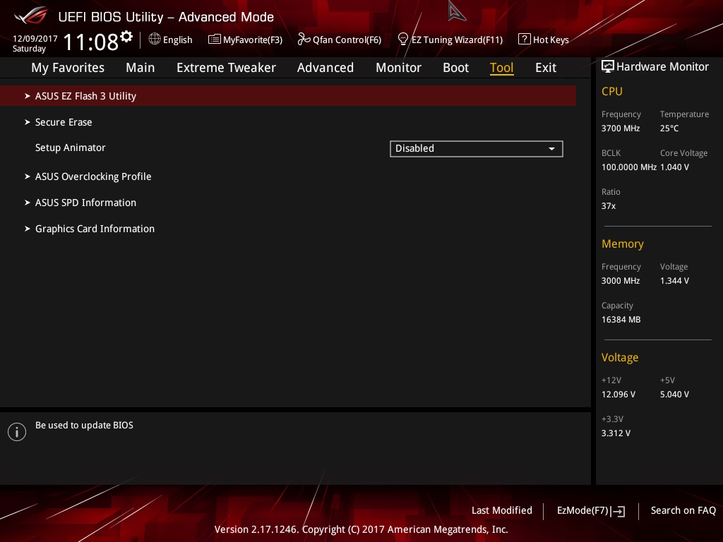 Asus ROG Maximus X Hero BIOS Tool Menu