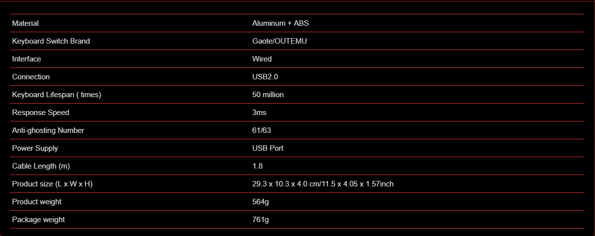  AG6X Specifications