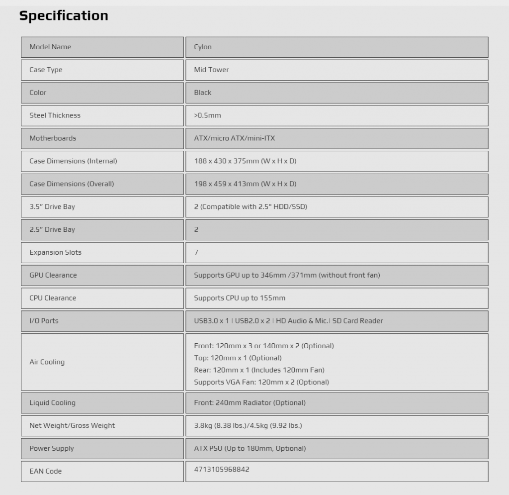 Cylon Specifications