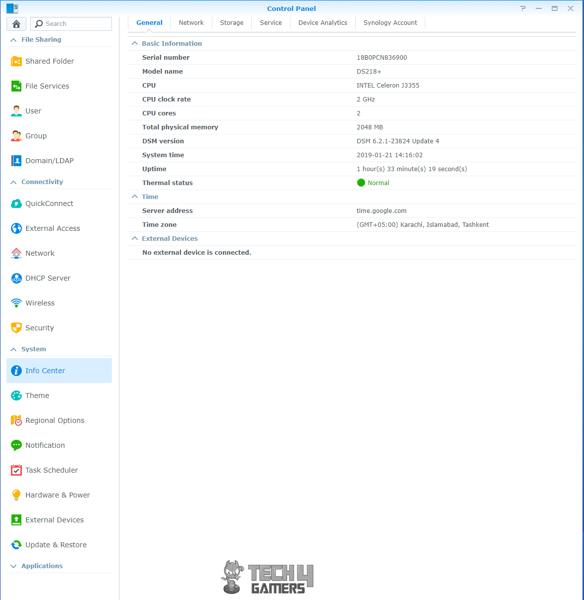 Synology ds218+ General Basic Info