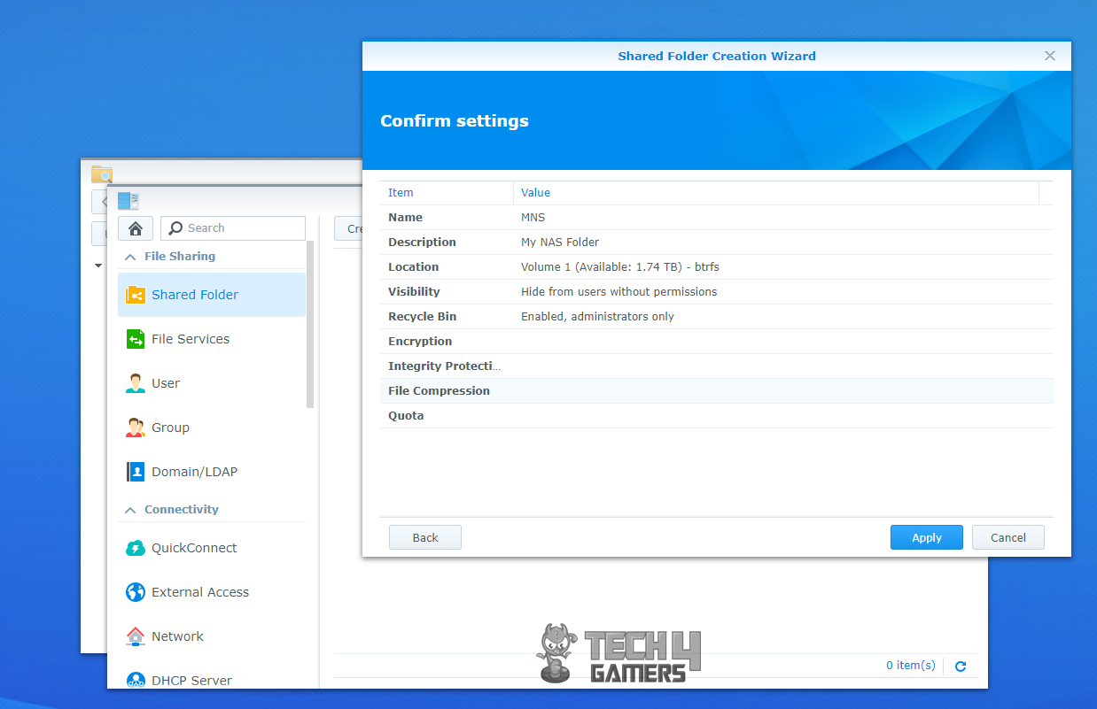 Synology ds218+ setup Confirm Setting 