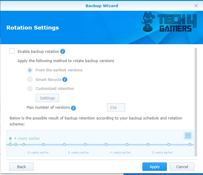 Backup wizard rotation settings Synology DS218+