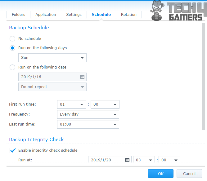 synology 218+ backup integrity check backup schedule 