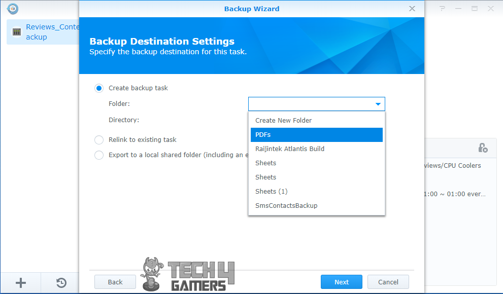 Synology Cloud Services Backup Destination Setting
