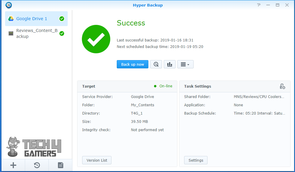 Synology Cloud Services Backup complete successfully 