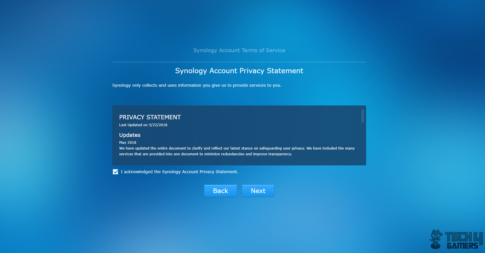 Synology ds218+ setup Account Privacy Statement