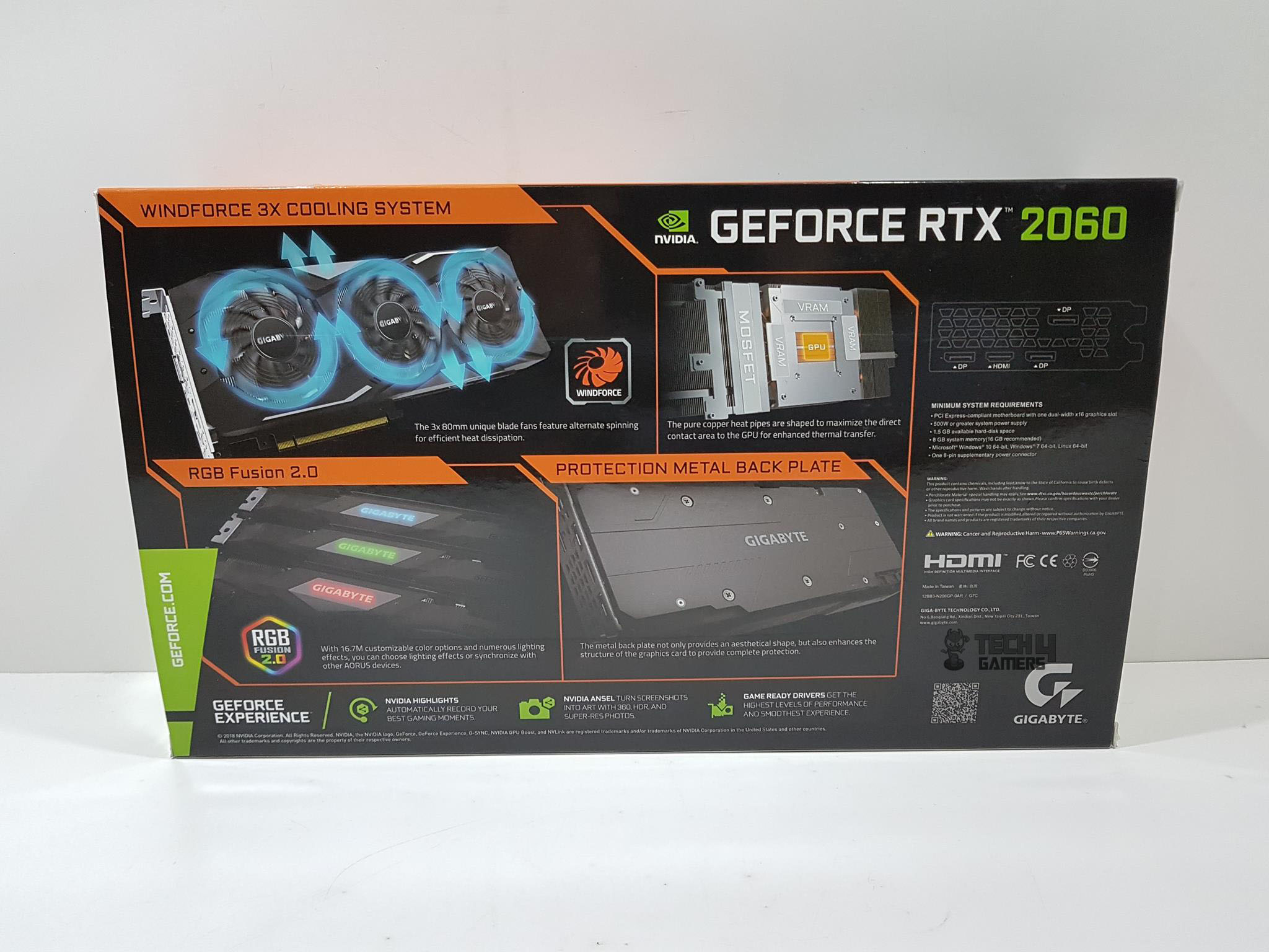 Gigabyte GeForce RTX 2060 Gaming Pro OC 6G — The backside of the box