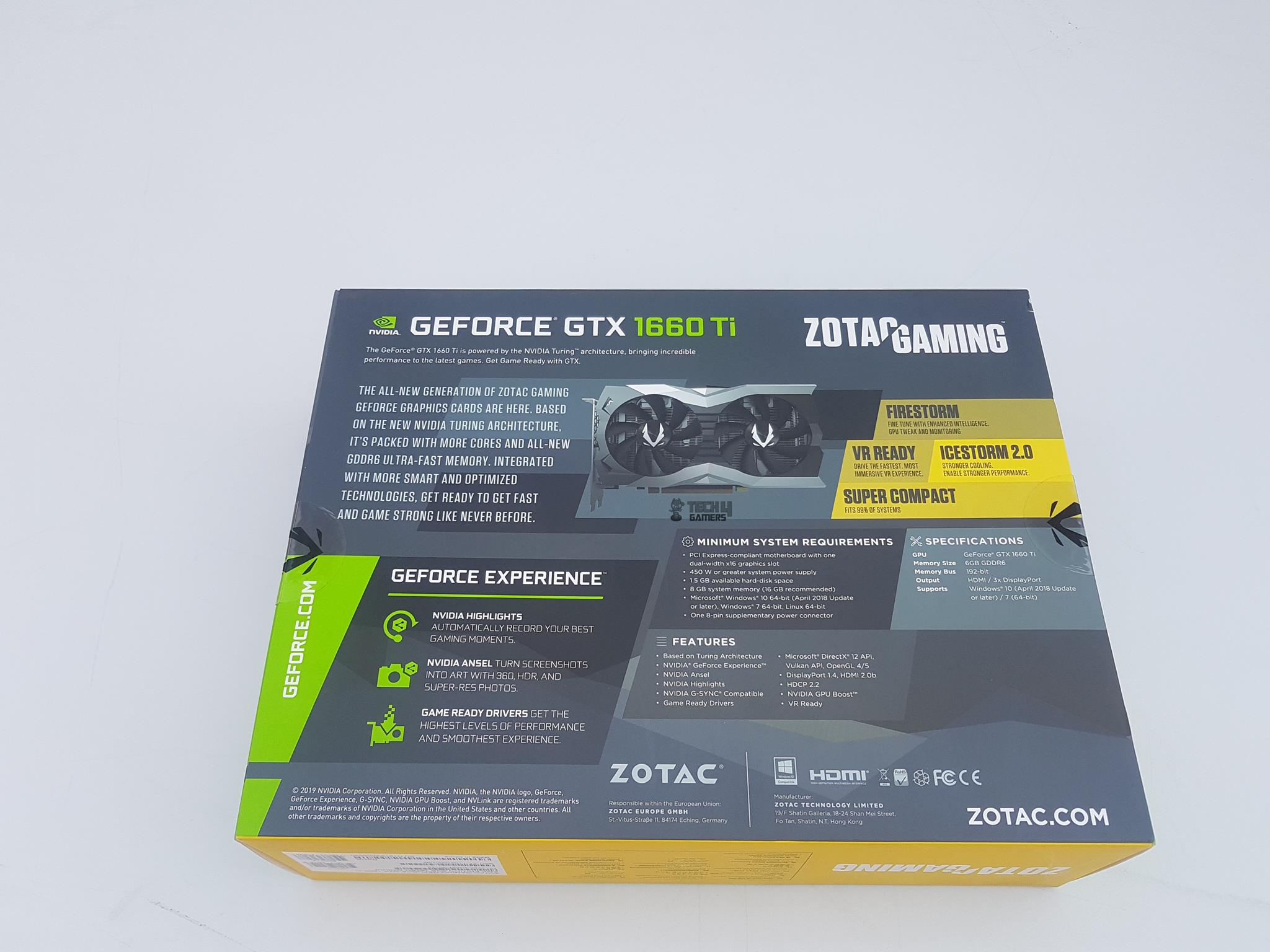 ZOTAC GeForce GTX 1660 Ti Amp Edition — The backside of the box