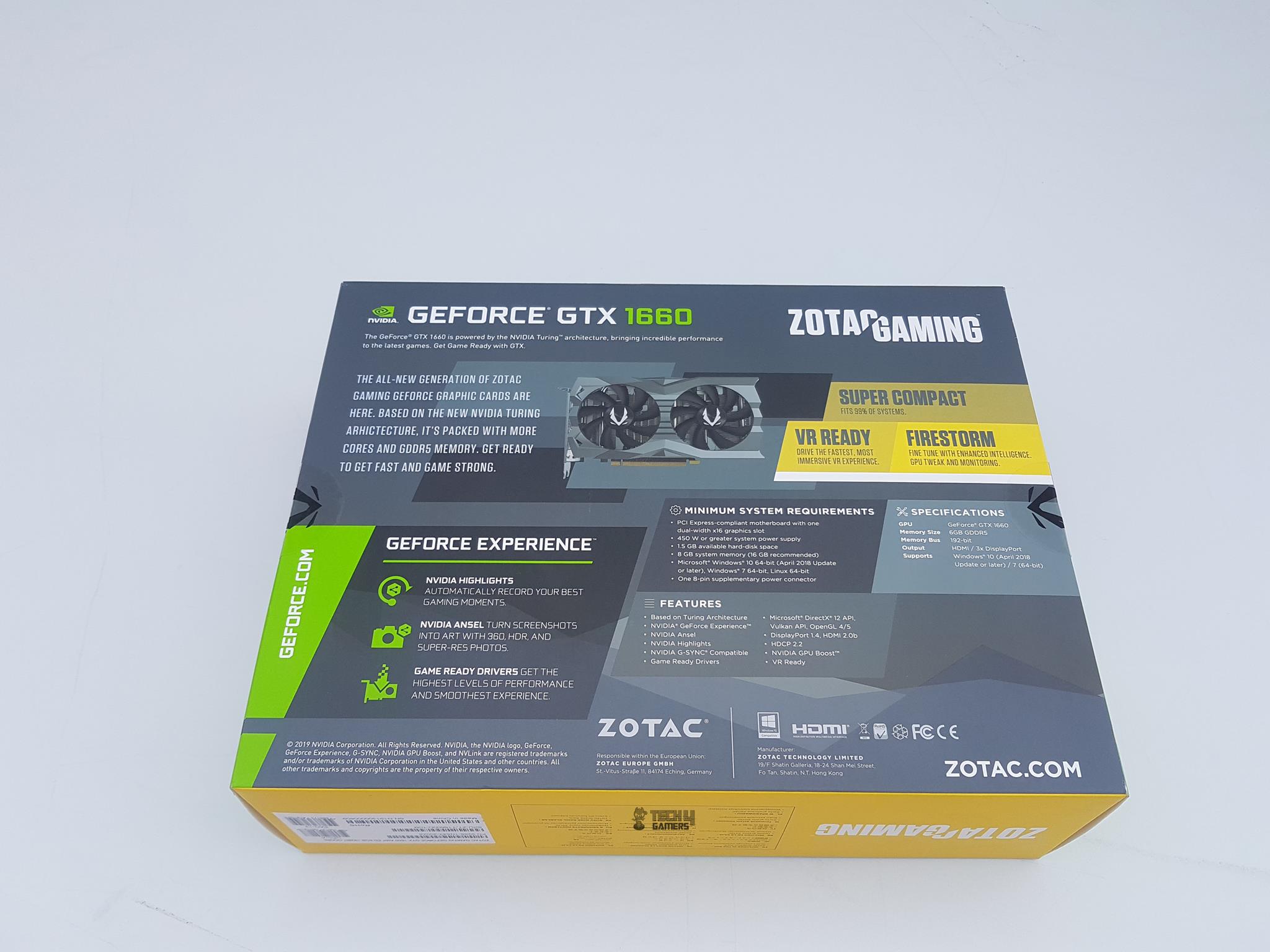 ZOTAC GeForce GTX 1660 Amp Edition — The backside of the box