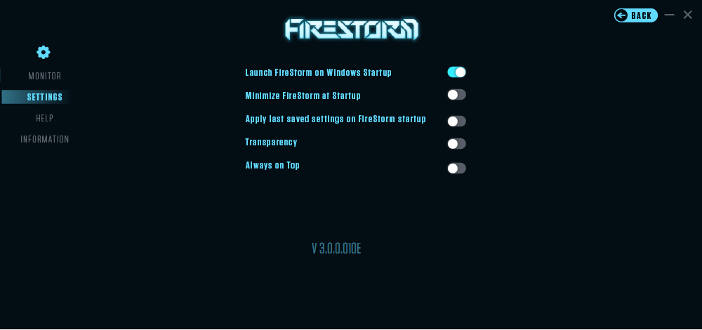 Easy firestorm settings