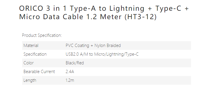 HT3-12-BK Specifications