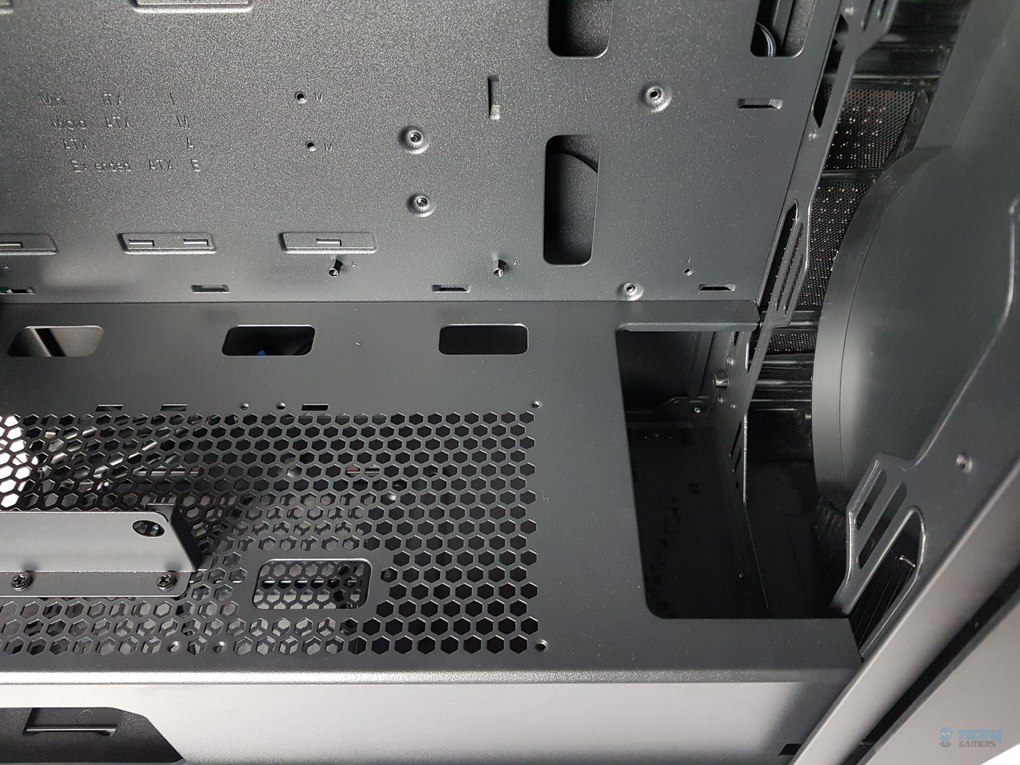 Thermaltake h550 cutout on the front side of the PSU shroud 
