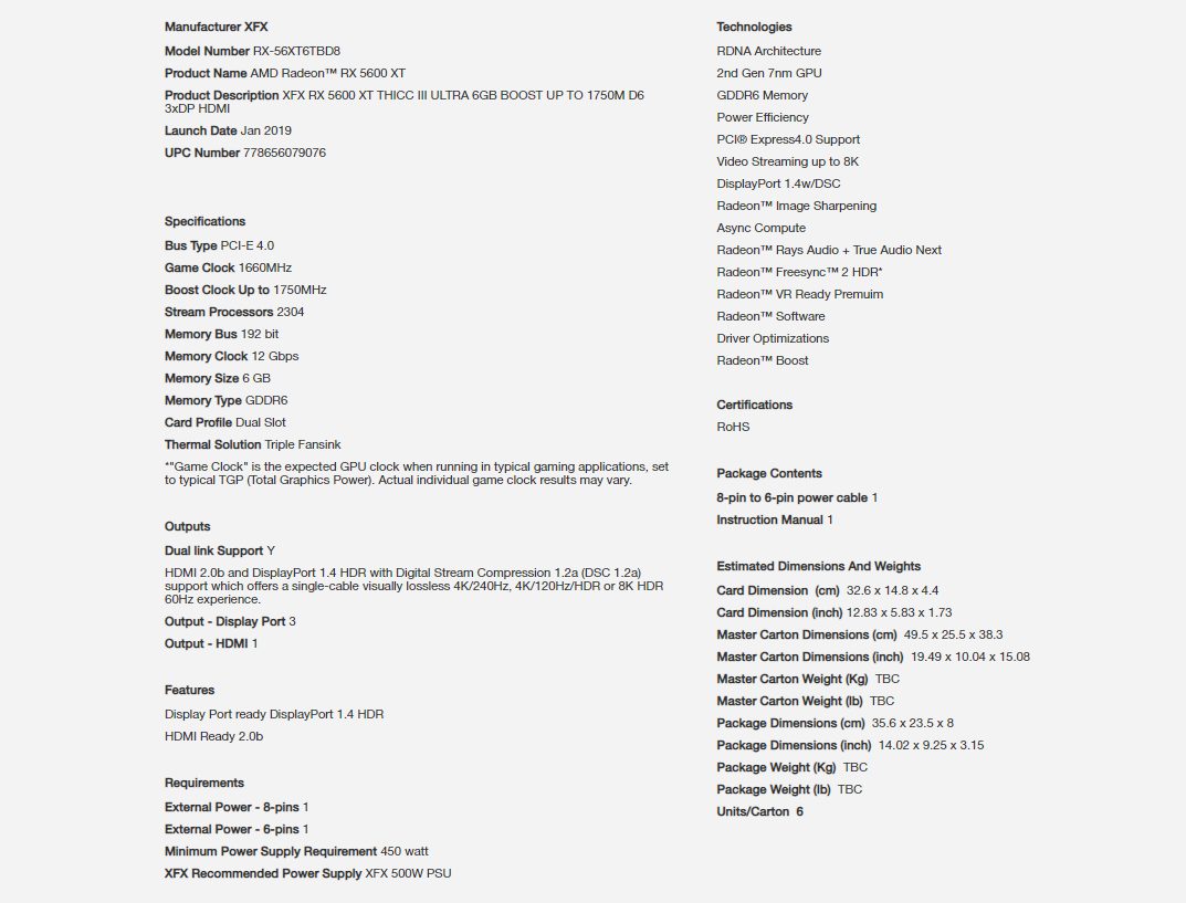 XFX AMD Radeon Specifications