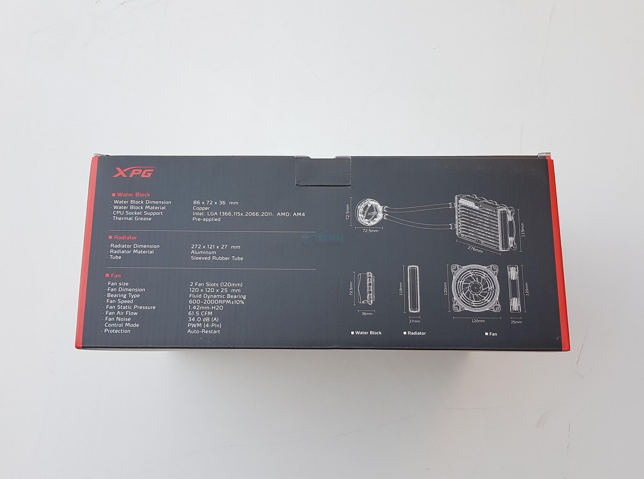 XPG Levante 240 Liquid CPU Cooler — The backside of the box