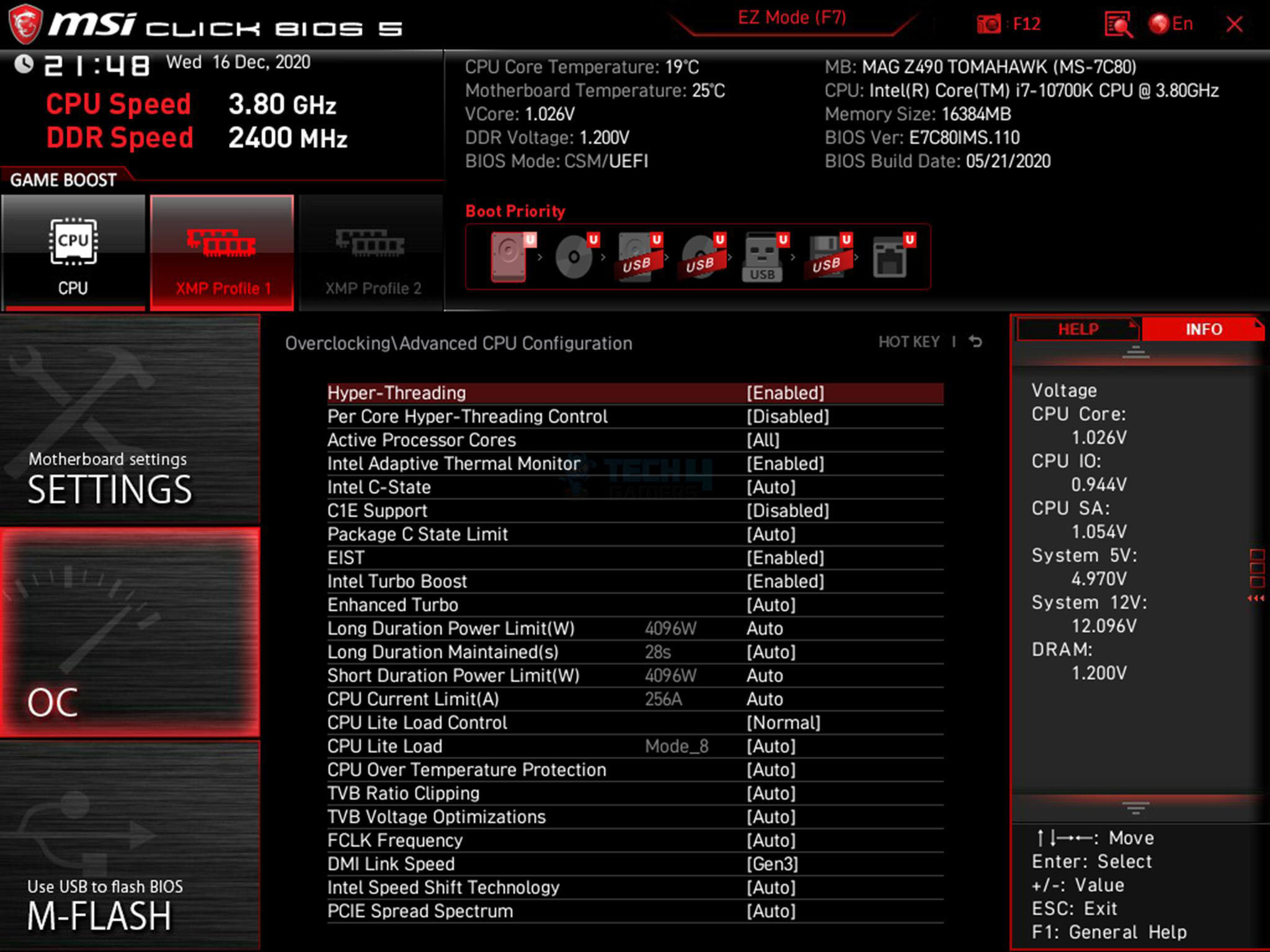 Z490 Advanced CPU Settings