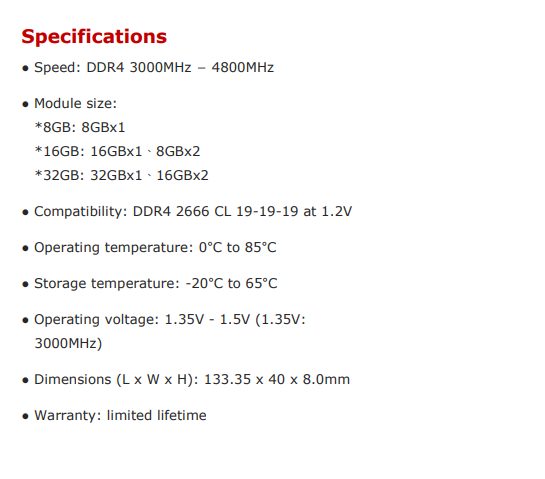 XPG Spectrix D50 Specifications