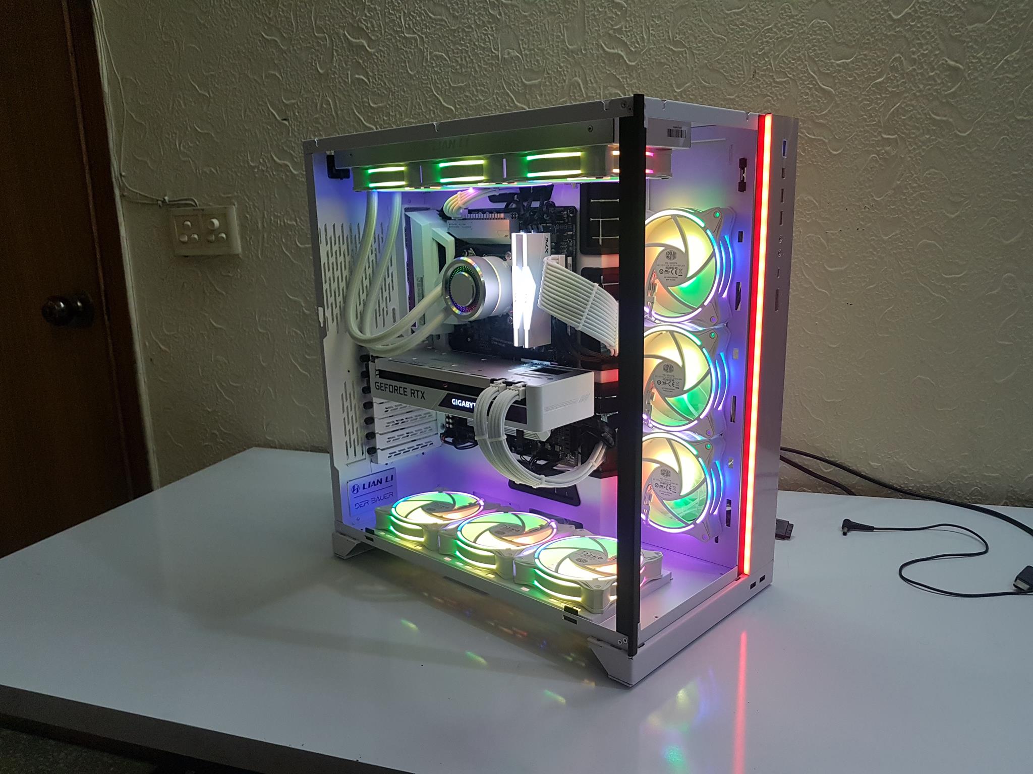 The white PC build after successful POST