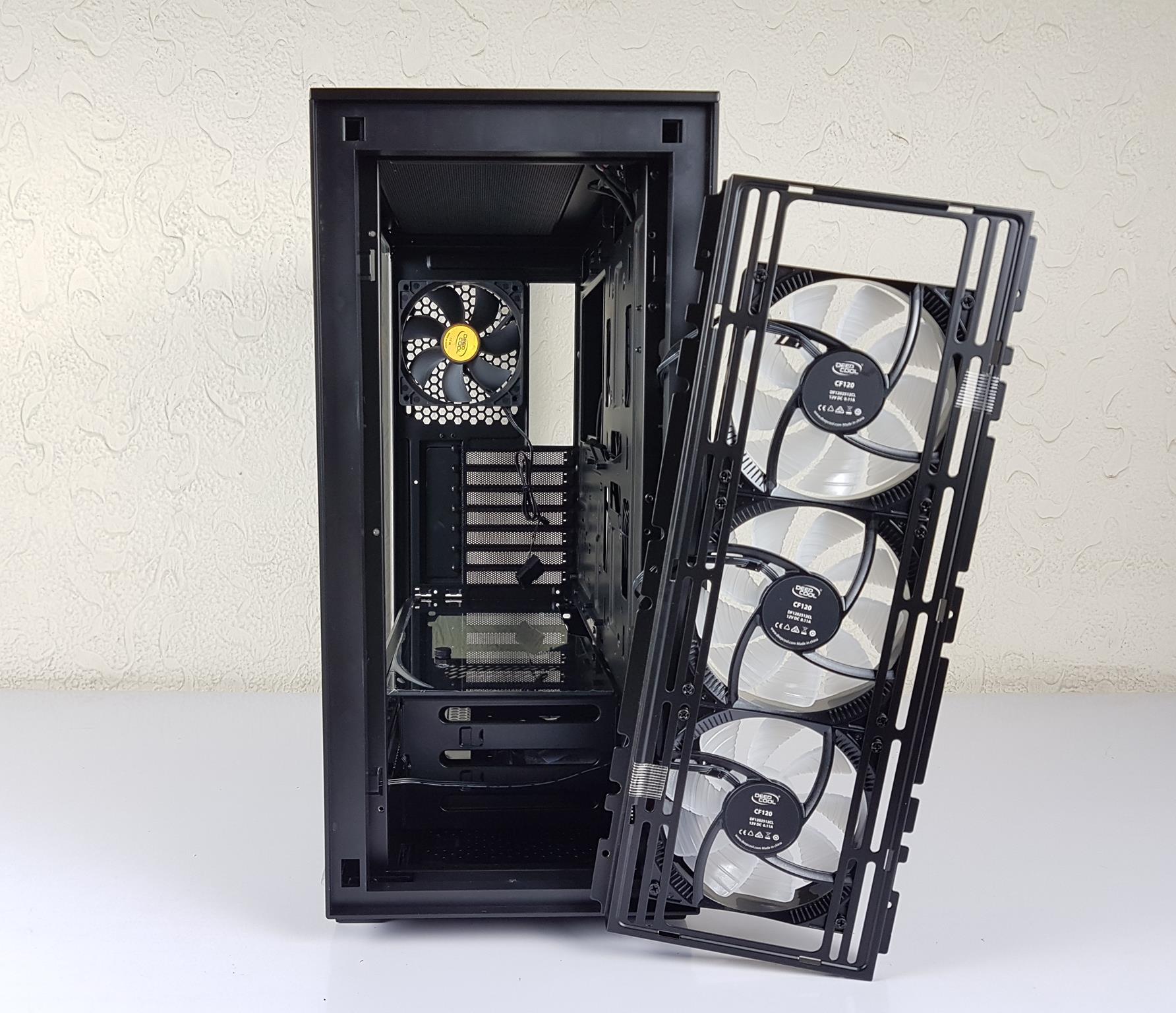DeepCool MATREXX 70 ADD-RGB 3F — The inside of the case from the front