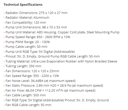 EK AIO 240 D-RGB Technical Specifications