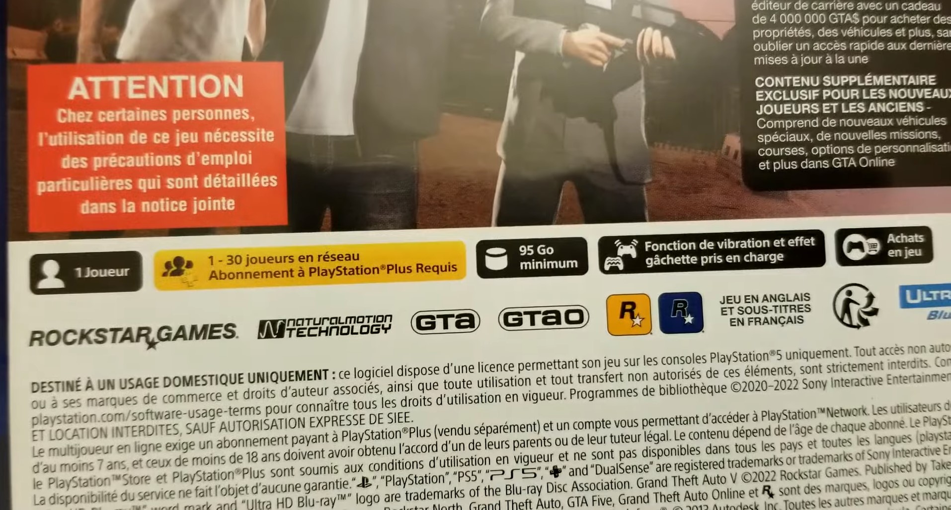 GTA 5 Disc backside PS5 physical edition