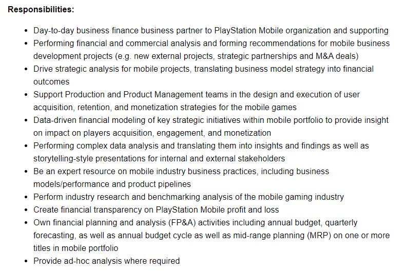 PlaySation Mobile Development Job Posting