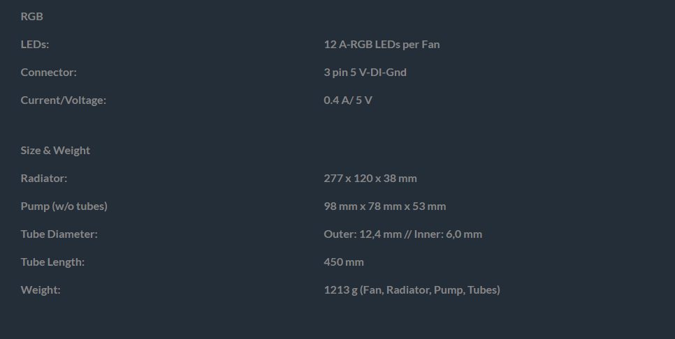 ARCTIC Liquid Freezer II 240 A-RGB Specifications