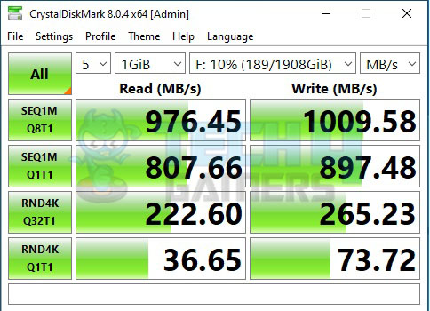 CrystalDiskMark USB 3.2 Gen 1 Results 