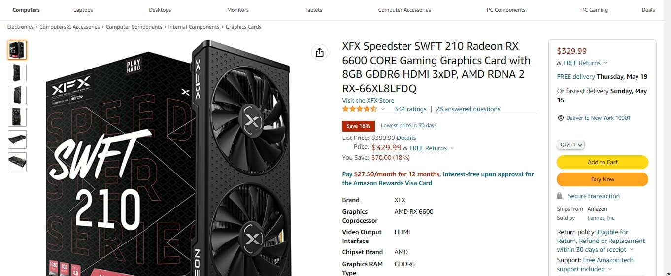 RX 6600 Amazon Screenshot