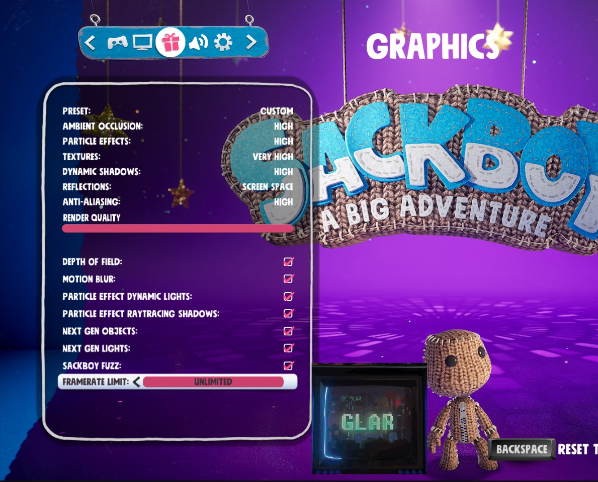 Sackboy: A Boy Adventure the game PC version graphics settings
