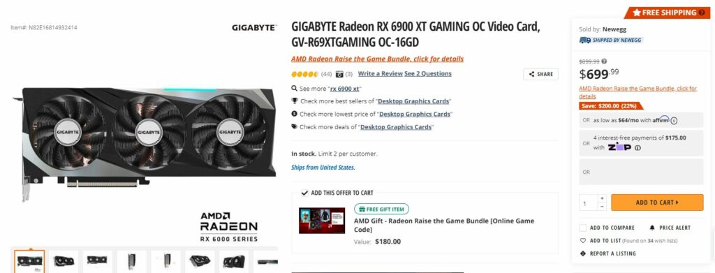 AMD Radeon RX 6900 XT Now Selling For 699