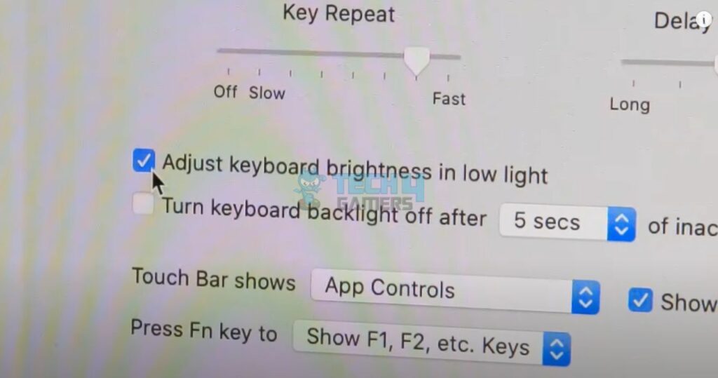 all the options related to setting the keyboard light