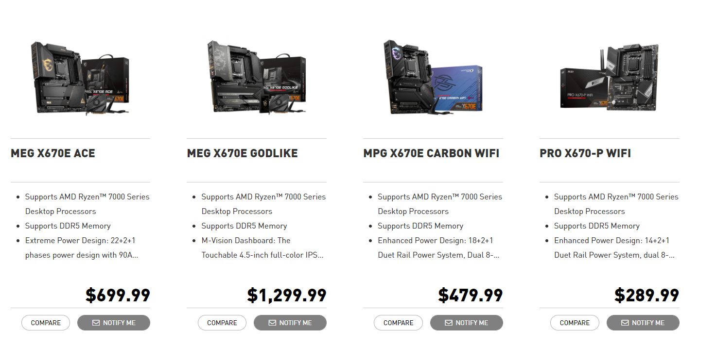 MSI X670 Motherboard Prices
