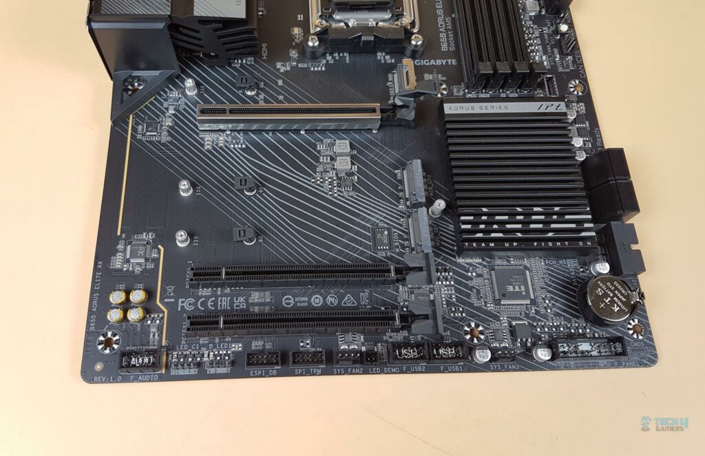 Gigabyte B650 aorus elite ax lower section with covers removed