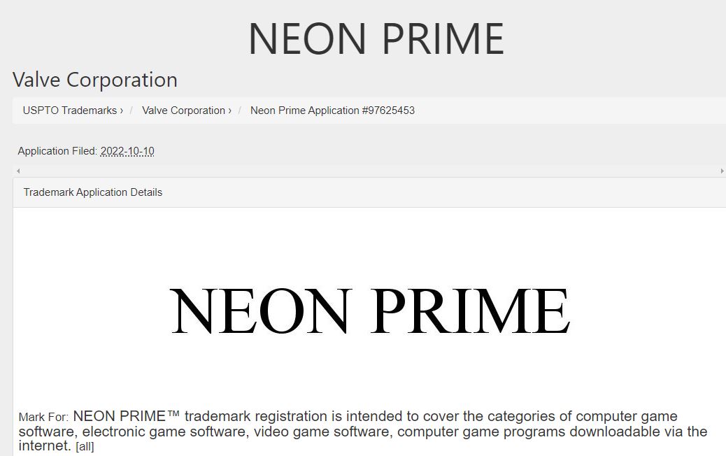Neon Prime Valve Trademark