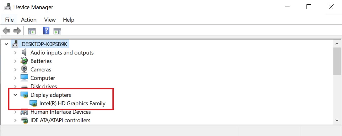 checking GPU installed on PC through device manager