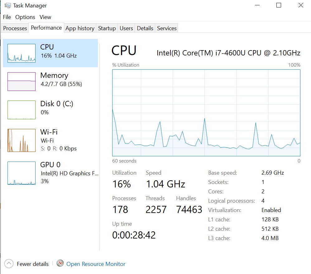checking processor in PC through task manager