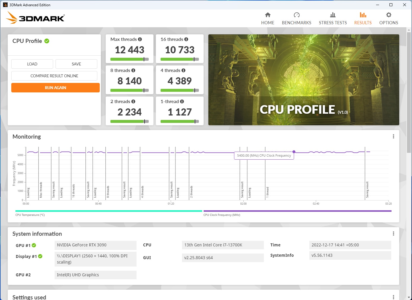 Core i7-13700K 3DMark CPU Profile