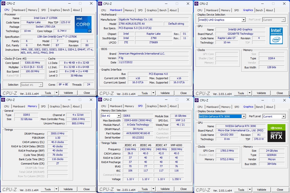 CPU-Z Screenshot of the Core i7-13700K