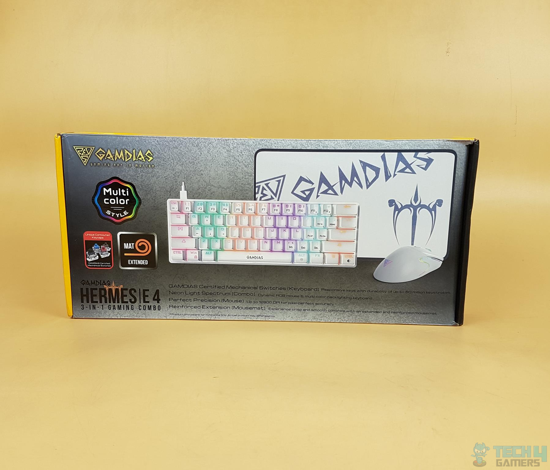 GAMDIAS’ Mouse, Mousepad, and Keyboard’s 3-IN-1 box aesthetic.