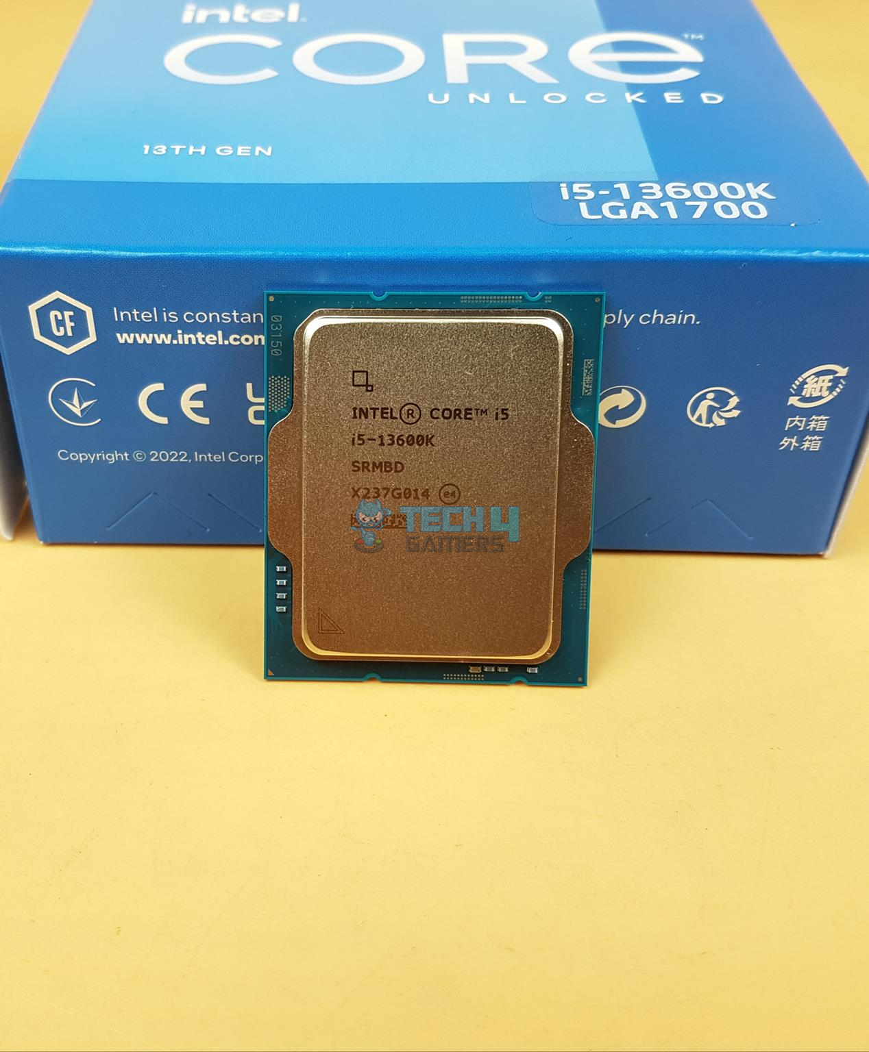 The Core i5-13600K CPU next to its box