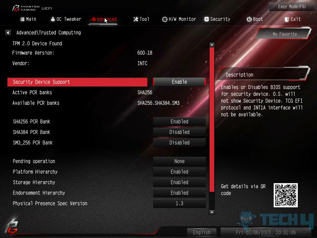 ASRock Z790 PG Riptide — BIOS TPM settings