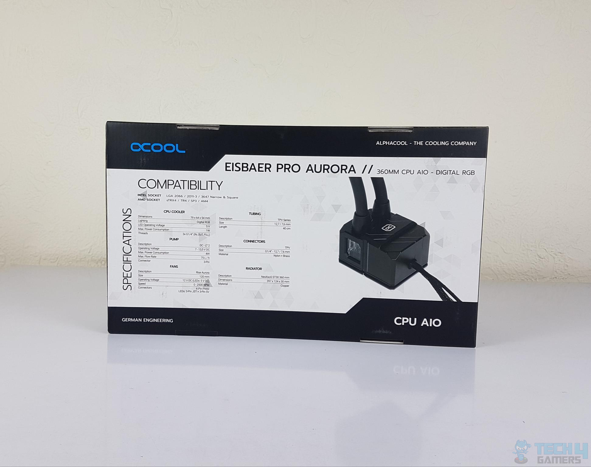 ALPHACOOL Eisbaer Pro HPE Aurora 360 AIO — The backside of the box