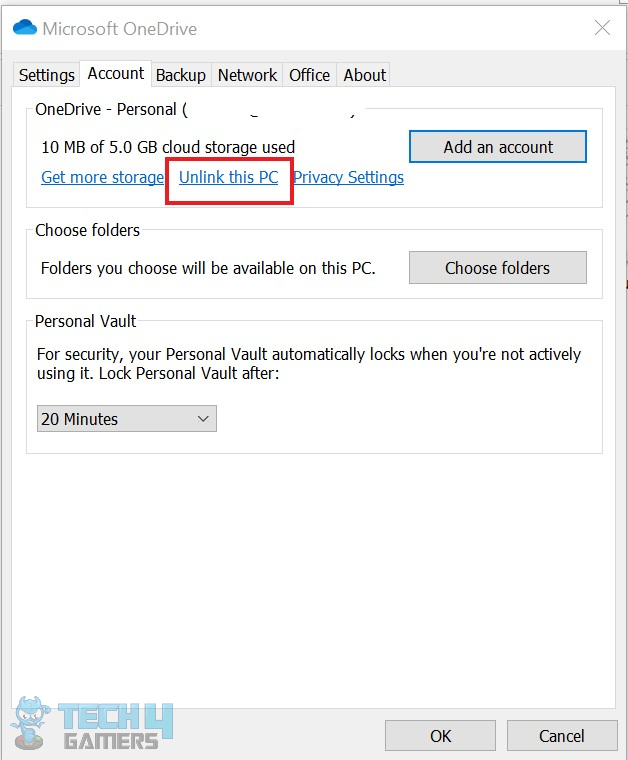 Unlinking OneDrive account from PC