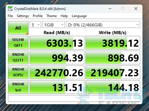 WD Black SN850 500GB NVMe — CrystalDiskMark Peak Performance load test